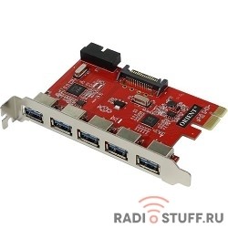 ORIENT VA-3U5219PE OEM  Контроллер PCI-Ex, USB 3.0 (USB 3.1 Gen1) 5ext/2int (19-pin) port, VIA VL805+VL813 chipset, разъем доп.питания, oem